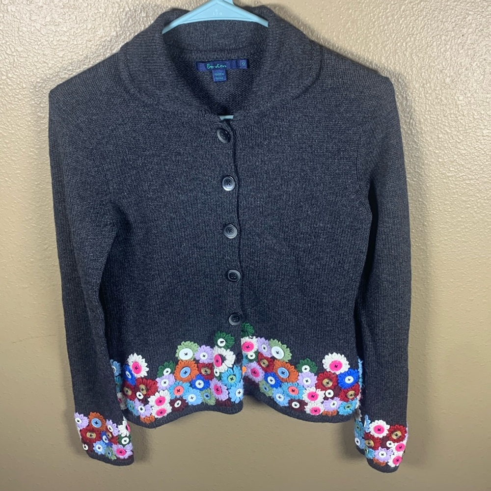 Boden Girls Button up Wool Sweater w/ flower-button pattern.